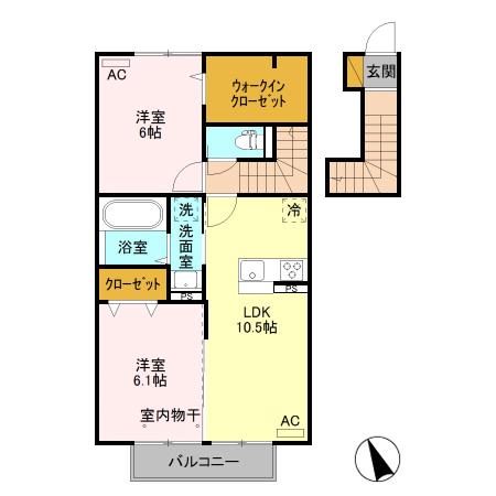 両毛線 国定駅 徒歩52分 2階建 築7年(2LDK/2階)の間取り写真