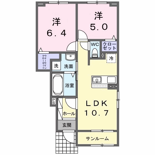 フロレゾン 桜(2LDK/1階)の間取り写真