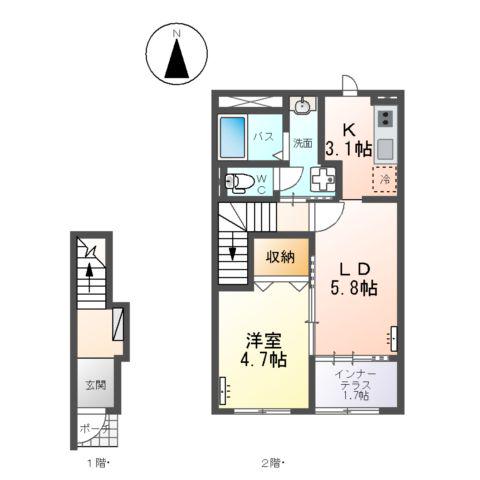 エメラルドⅠ(1LDK/2階)の間取り写真