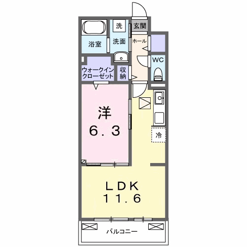 クラール 今泉(1LDK/1階)の間取り写真