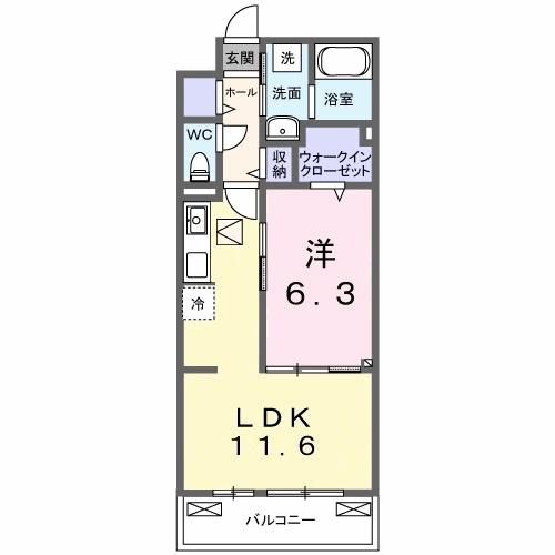 クラール 今泉(1LDK/1階)の間取り写真