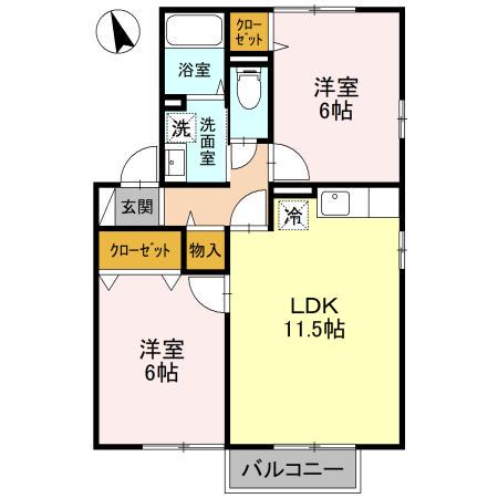リベェルティA/B/C/D(2LDK/2階)の間取り写真