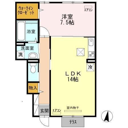 東武伊勢崎・大師線 新伊勢崎駅 徒歩6分 2階建 築15年(1LDK/1階)の間取り写真