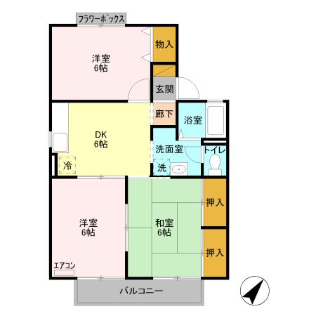 プルミエ・ラムール A(3DK/2階)の間取り写真