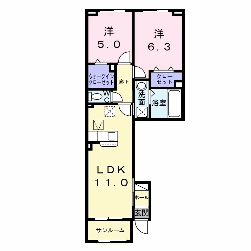 コンフォートパレス(2LDK/1階)の間取り写真