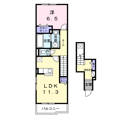 パーチェ(1LDK/2階)の間取り写真