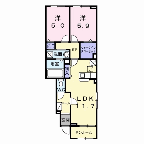 パーチェ(2LDK/1階)の間取り写真