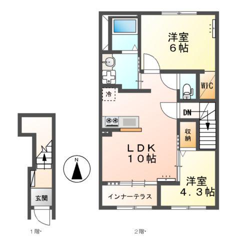 ヴィラカシマ(2LDK/2階)の間取り写真