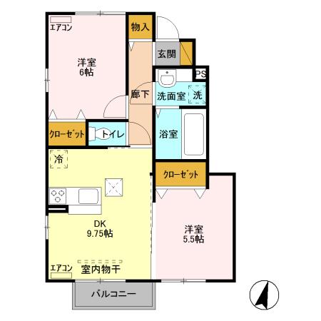 コンソラータ茂呂(2DK/1階)の間取り写真