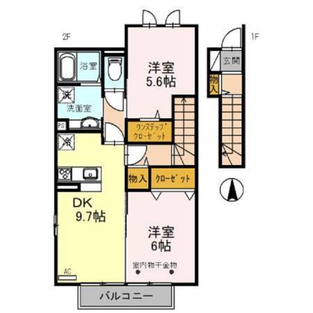 ベストオーシャン C(2DK/2階)の間取り写真