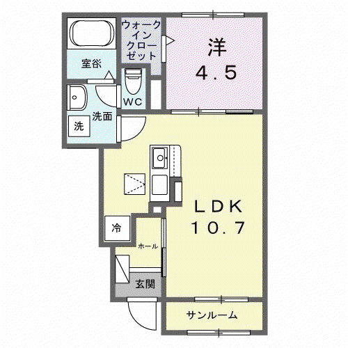 ウエスト.ゲート Ⅱ(1LDK/1階)の間取り写真