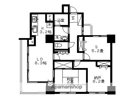 鞘町シティハウス(2SLDK/9階)の間取り写真