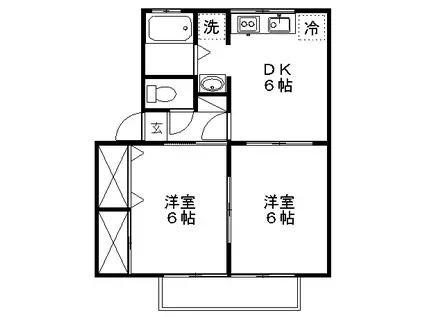 プルニエK(2DK/1階)の間取り写真