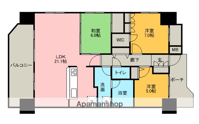 ヒューニティ高崎(3LDK/13階)の間取り写真