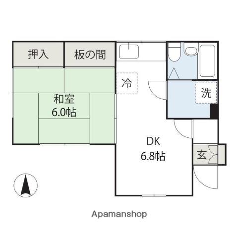 そうわハイツ(1DK/1階)の間取り写真