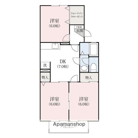 トレファルコB棟(3DK/2階)の間取り写真