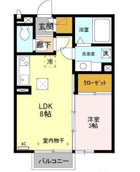 ルミエール和田橋(1LDK/1階)の間取り写真