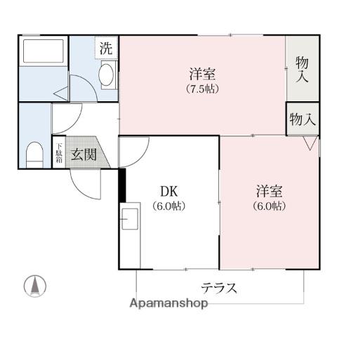 ツインセジュールB(2DK/2階)の間取り写真