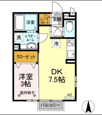 パルクノール(1DK/2階)の間取り写真