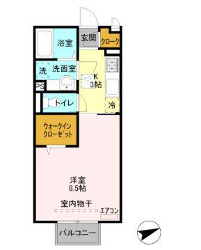 グレーシア(1K/1階)の間取り写真