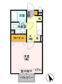 メゾンK江木(1K/2階)の間取り写真