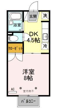 ジュネス山本(1DK/2階)の間取り写真