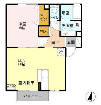 リ ジェル(1LDK/2階)の間取り写真
