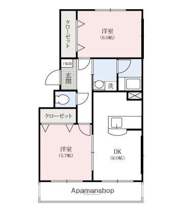 Rガーデン(2DK/2階)の間取り写真