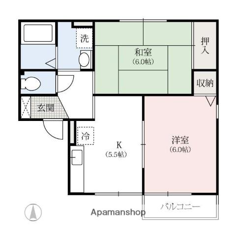 サンベリーB(2DK/2階)の間取り写真