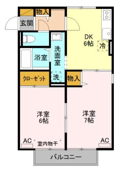 メゾン・ド・カメリア(2DK/2階)の間取り写真