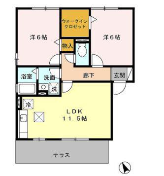 クレストコートA・B(2LDK/1階)の間取り写真