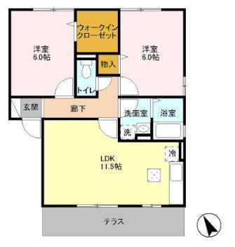 クレストコートA・B(2LDK/1階)の間取り写真