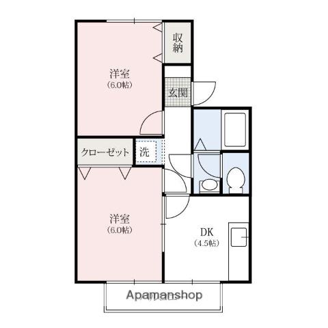 ラ・ヴァーグ(2DK/2階)の間取り写真