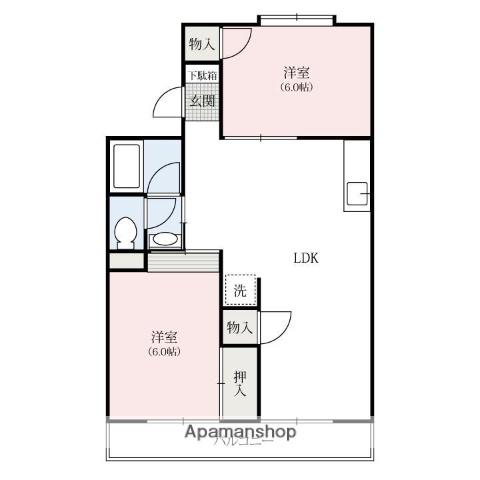 ヴァンベールかたおか(2LDK/1階)の間取り写真