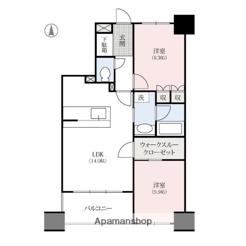 サーパス高崎栄町(2LDK/6階)の間取り写真