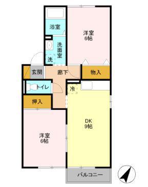セジュール八千代B(2DK/2階)の間取り写真
