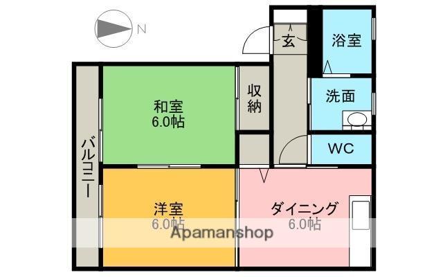 筑縄パークコートA(2DK/1階)の間取り写真