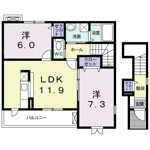 リュブミラーカⅡ A(2LDK/2階)の間取り写真