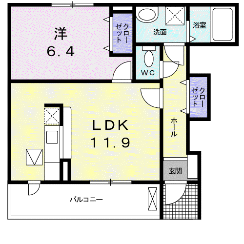 リュブミラーカⅡ A(1LDK/1階)の間取り写真
