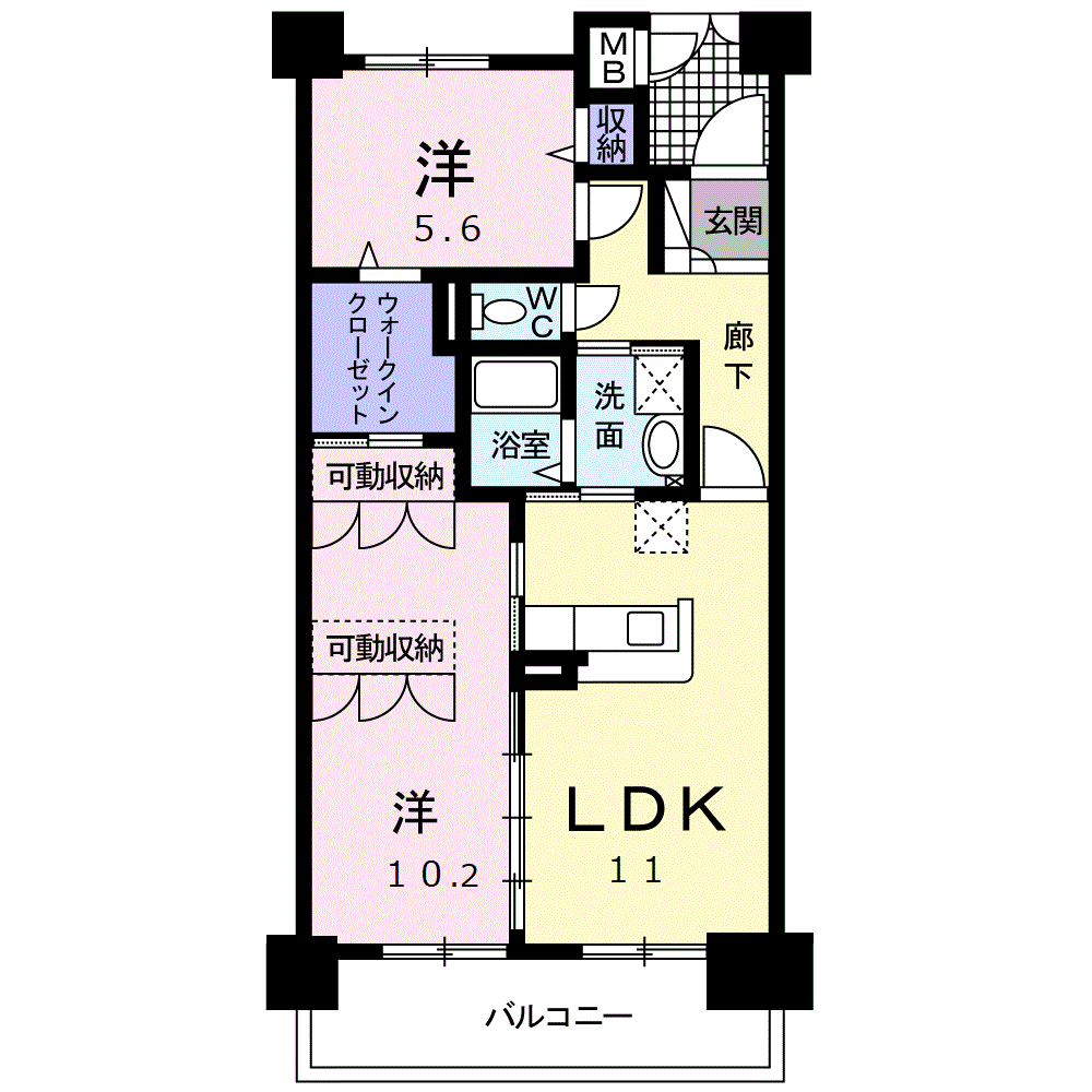 GRAND LEAGA(2LDK/2階)の間取り写真