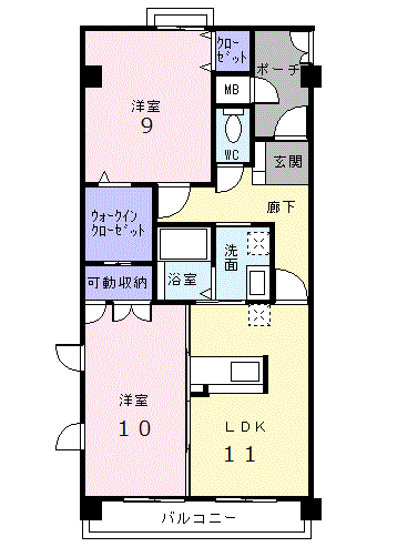 GRAND LEAGA(2LDK/4階)の間取り写真