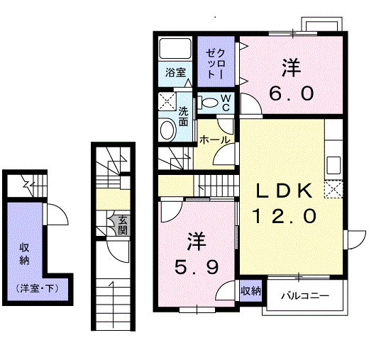 パイン ヴィレッジA(2LDK/2階)の間取り写真
