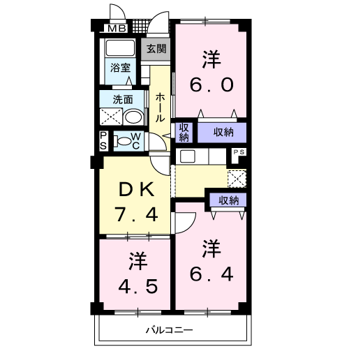 シャン・ド・フルール(3DK/3階)の間取り写真