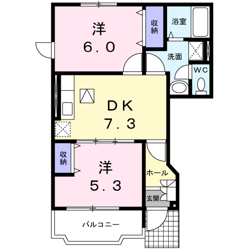 ラフィネTⅠ(2DK/1階)の間取り写真