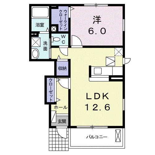コスモスⅡ(1LDK/1階)の間取り写真