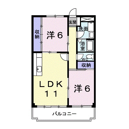 アーバンK・F(2LDK/4階)の間取り写真