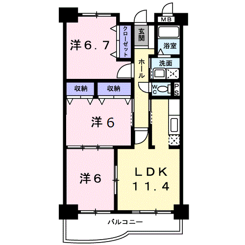 クラール(3LDK/6階)の間取り写真