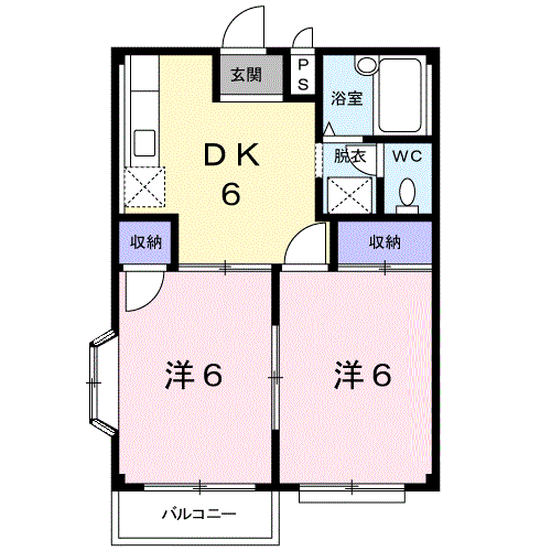 ルミネミワ C(2DK/1階)の間取り写真
