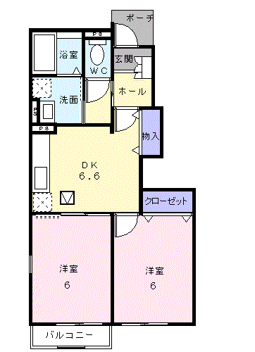 リヴァー(2DK/1階)の間取り写真