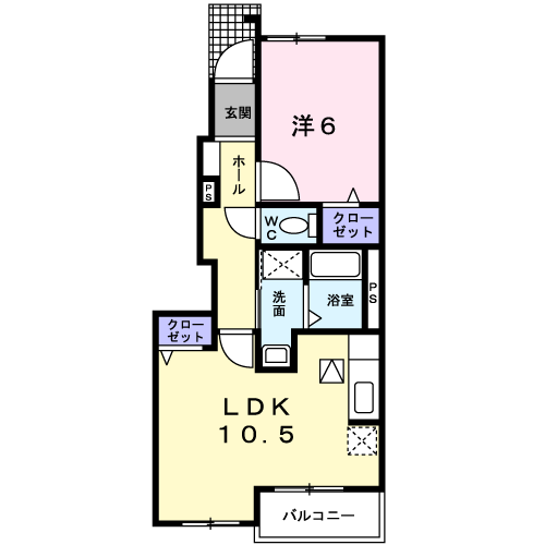 ビサイド・萩B(1LDK/1階)の間取り写真